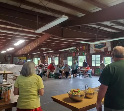 Inside the dining hall at the gathering.
