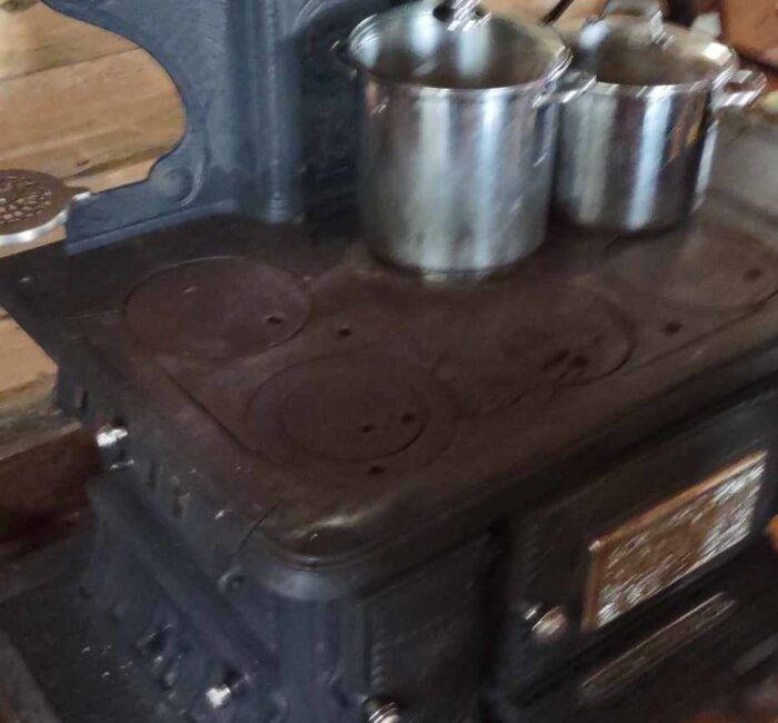 The cook stove inside the cabin