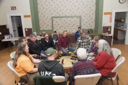 Drumming after the snow snake games.