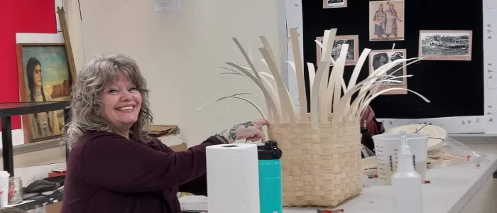 Enjoying making a basket