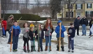 Playing snow snake games.