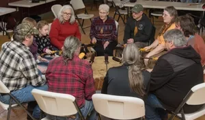 Drumming after the snow snake games.
