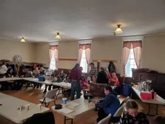 Sharing a meal after the snowsnake games.