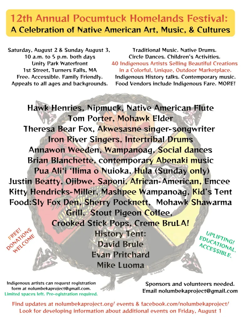 Poster with details for the Pocumtuck Homelands Festival