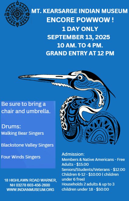 Poster for Mt. Kearsarge Indian Museum Encore Powwow